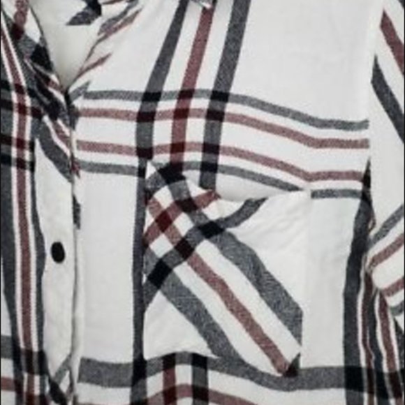 RAILS Plaid Button Down Top, Size Small, White Black & Burgundy - Picture 5 of 6
